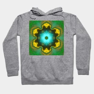 Psychedelic Hippie Flower Teal Yellow and Green Hoodie